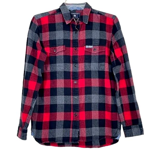 Madewell x Penfield Classic Slim Flannel warm cozy layers red black gray plaid - Picture 2 of 12